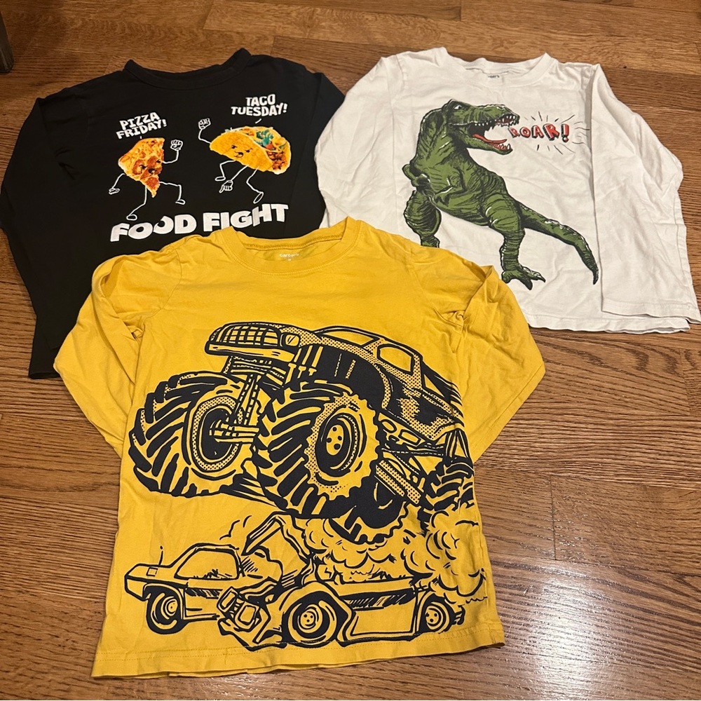 Lot of 3 Carter’s Boys 100% Cotton Long Sleeve Graphic Tees 7-8 Back to School